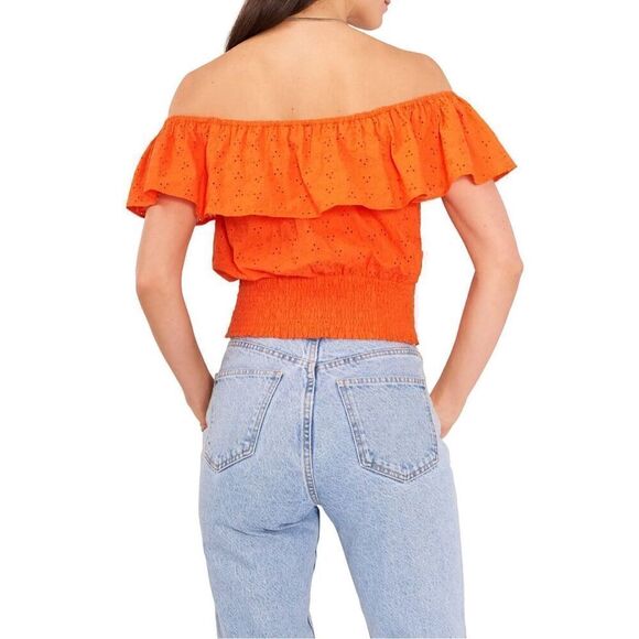 1. State Top Tigerlily Eyelet Ruffle Smocked Crop Orange Size XS NWT - Picture 3 of 9